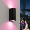 Hofronic Douglas smart wandlamp - wandspot - RGBWW - WiFi & Bluetooth - 2 lichten - GU10 - Plafondspot - Modern - Google assistant & Amazon Alexa - IP65 - Zwart ~ Spinze.nl