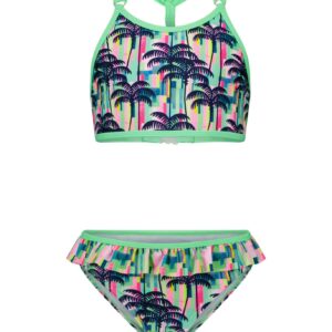Just Beach Meisjes bikini AOP ruffel - Tropical palms ~ Spinze.nl