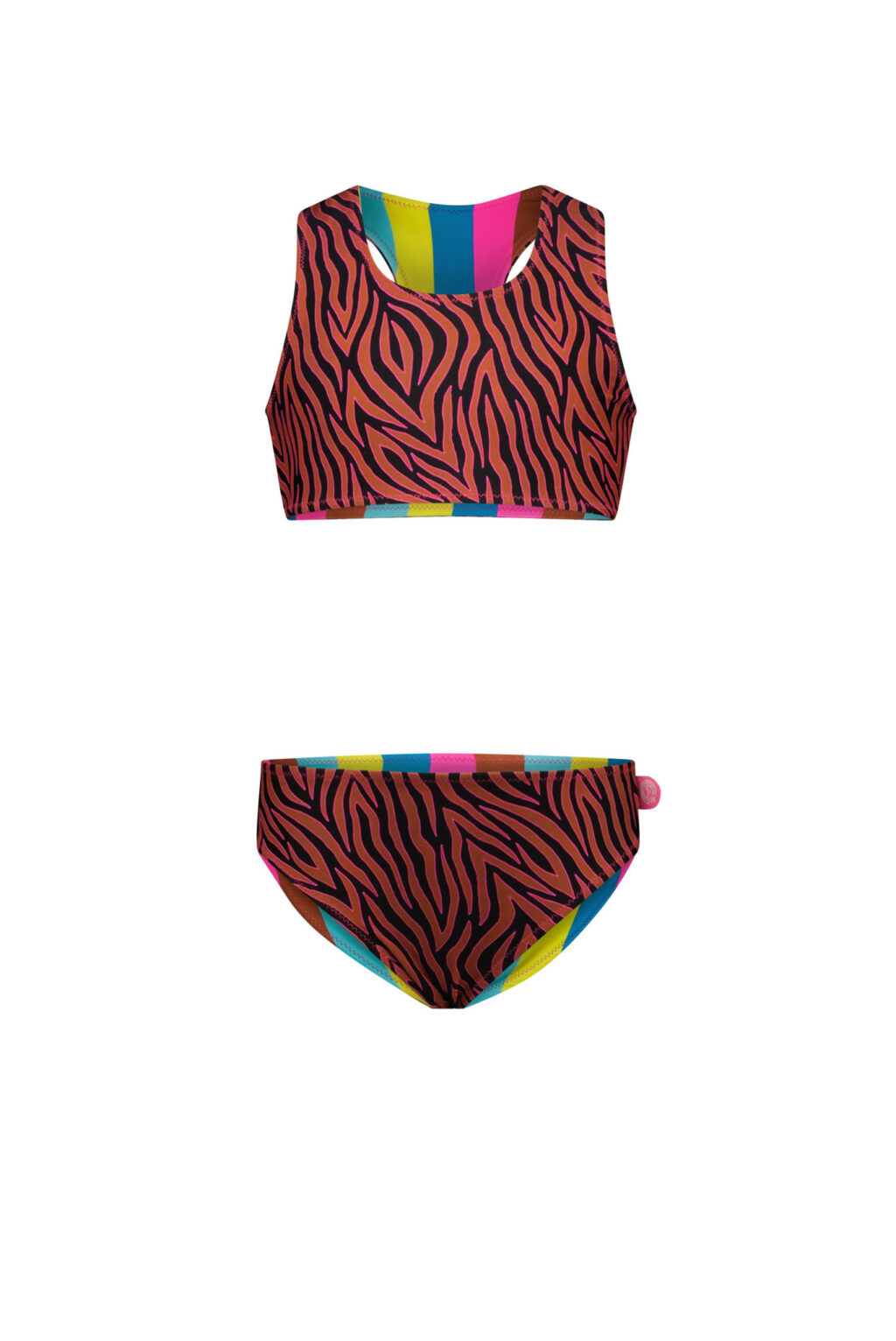 Just Beach Meisjes reversibel bikini sportief - Caramel zebra ~ Spinze.nl