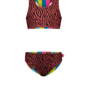 Just Beach Meisjes reversibel bikini sportief - Caramel zebra ~ Spinze.nl