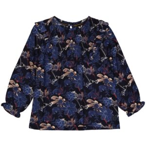 LEVV Little Meisjes blouse - Birgit - AOP donker blauw bloemen ~ Spinze.nl