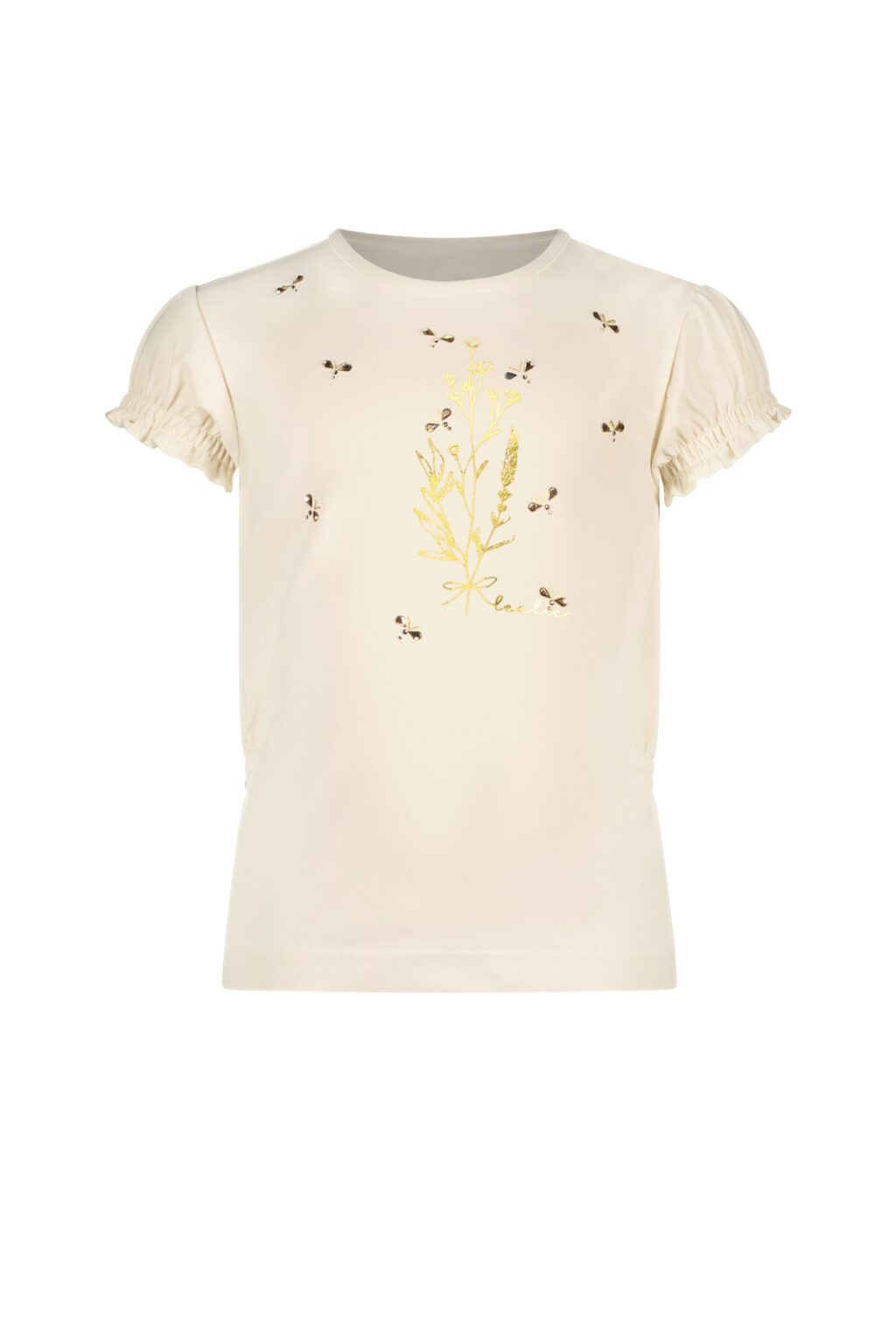 Le Chic Meisjes t-shirt bloemen en bijtjes - Nomsa - Pearled ivoor wit ~ Spinze.nl