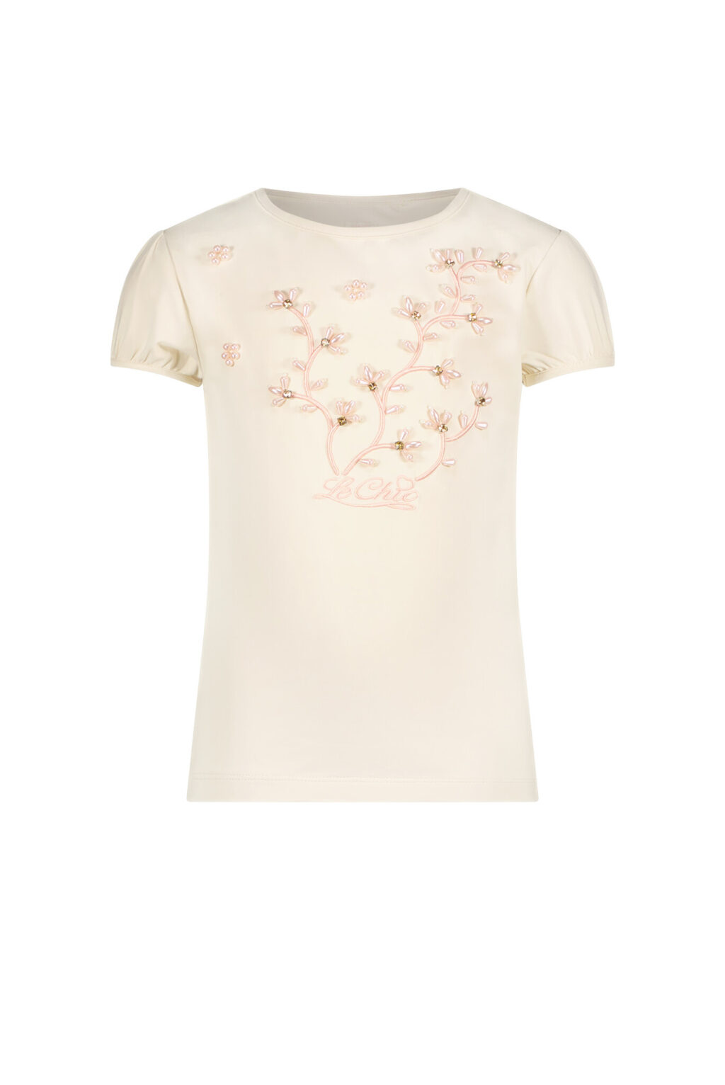 Le Chic Meisjes t-shirt luxe bloemen - Nommy - Pearled ivoor wit ~ Spinze.nl
