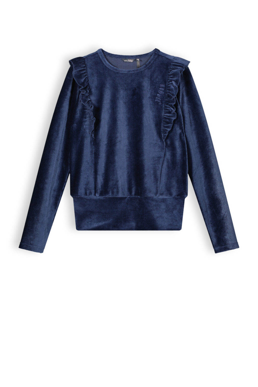 NoBell Meisjes shirt velours jersey rib - Kex - Navy blauw ~ Spinze.nl