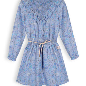 NoNo Meisjes jurk AOP - Mayana - Provence blauw ~ Spinze.nl