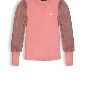 NoNo Meisjes shirt jersey rib - Sunset roze ~ Spinze.nl