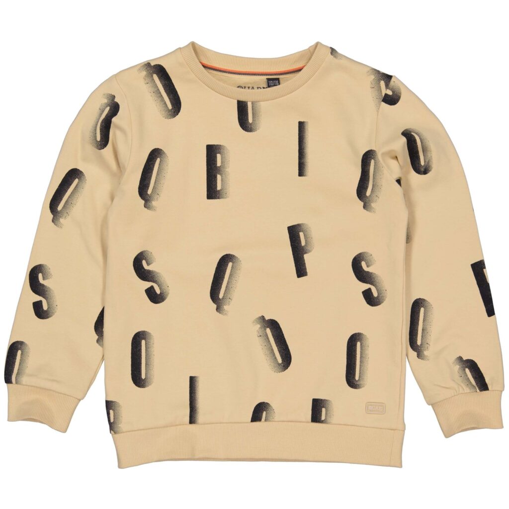 Quapi Jongens sweater - Adam - AOP letter licht zand ~ Spinze.nl