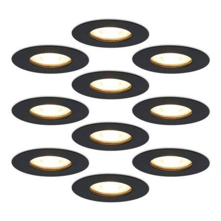 10x Bari inbouwspots - 4 Watt 345 lumen - 2700K warm wit - Dimbaar - IP65 - Zwart - voor binnen en buiten - GU10 fitting | HOFTRONIC