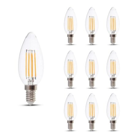 10x E14 LED Filament Lamp - 4 Watt 400 Lumen - 3000K Warm wit - Vervangt 35 Watt - E14 fitting - Kaarslamp - Kleine fitting | V-TAC
