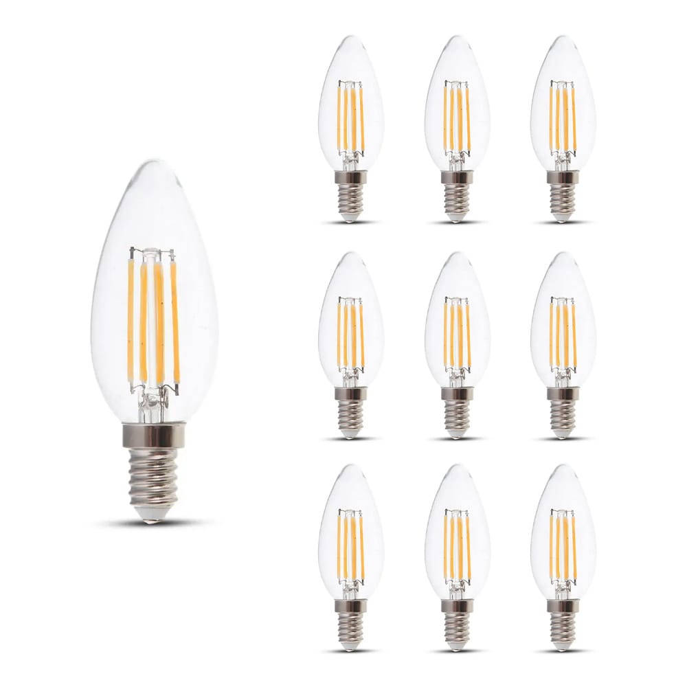 10x E14 LED Filament Lamp - 4 Watt 400 Lumen - 3000K Warm wit - Vervangt 35 Watt - E14 fitting - Kaarslamp - Kleine fitting | V-TAC