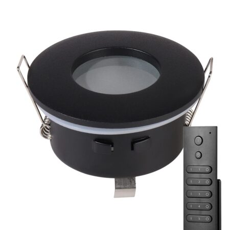 10x LED inbouwspots Porto - Zwart - 5 Watt 400 lumen - 2700K warm wit - IP44 waterdicht - GU10 - Dimbaar - met dimmer en afstandsbediening - Voor badkamer | HOFTRONIC