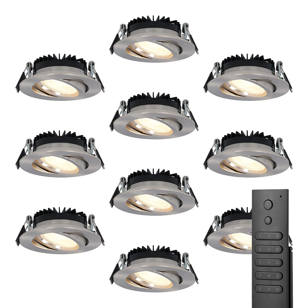 10x LED inbouwspots Rome - RVS - 6 Watt 500 lumen - Kantelbaar - Dimbaar - 2700K warm wit - IP44 Waterdicht - Inclusief afstandsbediening - Geringe inbouwdiepte | HOFTRONIC