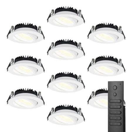 10x LED inbouwspots Rome - Wit - 6 Watt 500 lumen - Kantelbaar - Dimbaar - 2700K warm wit - IP44 Waterdicht - Inclusief afstandsbediening - Geringe inbouwdiepte | HOFTRONIC