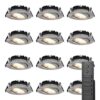 12x LED inbouwspots Rome - RVS - 6 Watt 500 lumen - Kantelbaar - Dimbaar - 2700K warm wit - IP44 Waterdicht - Inclusief afstandsbediening - Geringe inbouwdiepte | HOFTRONIC