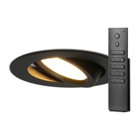 14x LED inbouwspots Rome - Zwart - 6 Watt 500 lumen - Kantelbaar - Dimbaar - 2700K warm wit - IP44 Waterdicht - Inclusief afstandsbediening - Geringe inbouwdiepte | HOFTRONIC