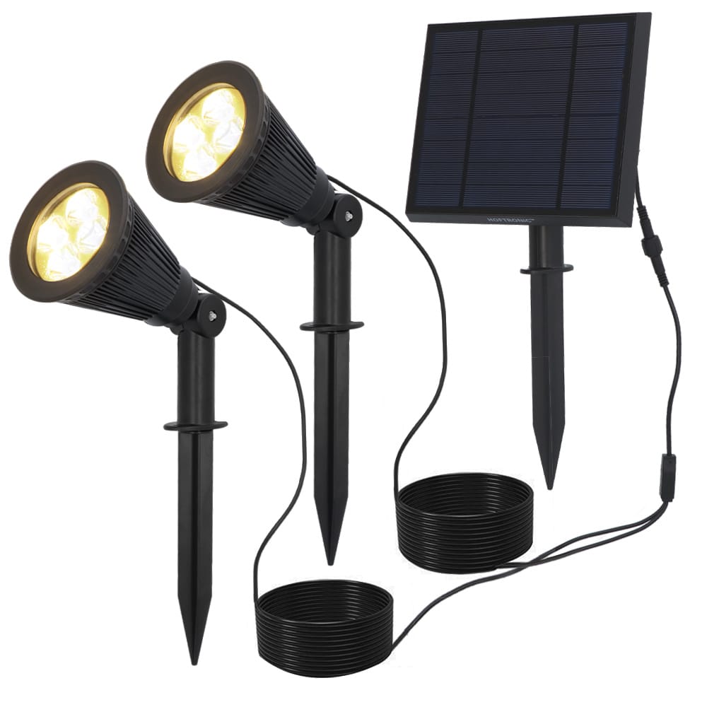 2 Bend solar prikspots met los zonnepaneel - Incl. schemerschakelaar - 3000K warm wit - 2 lichtstanden - 200lm - 6-9 uur brandtijd - IP65 waterdicht | HOFTRONIC