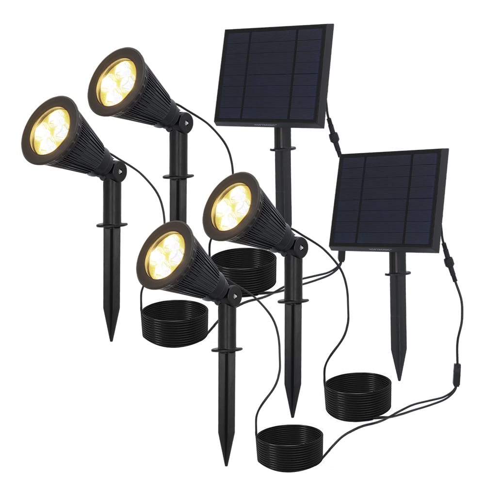 2 Sets van 2 Bend solar prikspots met los zonnepaneel - Incl. schemerschakelaar - 3000K warm wit - 2 lichtstanden - 200lm - 6-9 uur brandtijd - IP65 waterdicht | HOFTRONIC