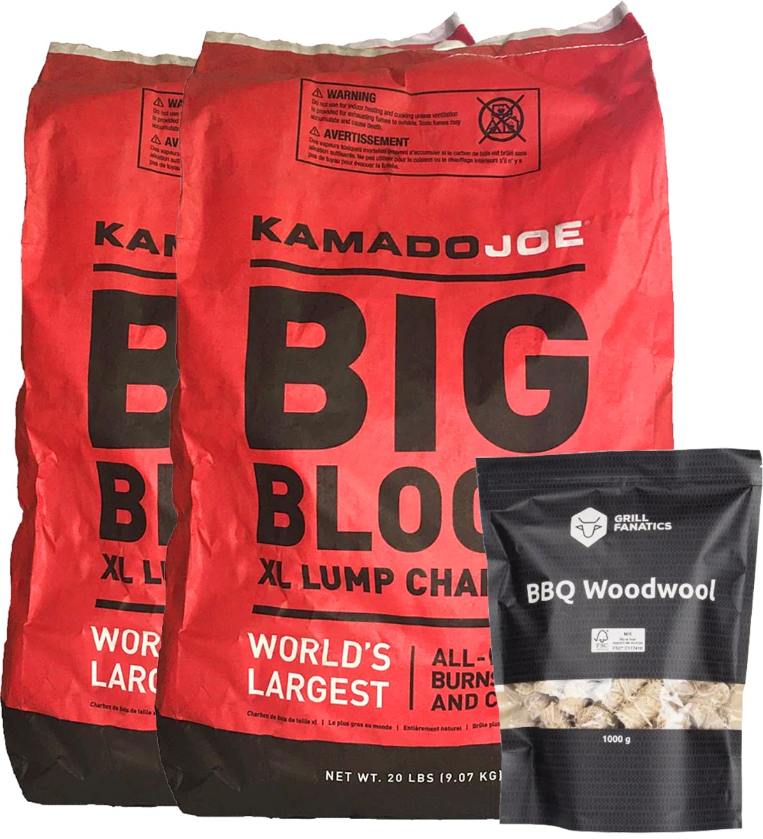 2 zakken Kamado Joe Big Block houtskool en aanmaakwokkels | Kamado Joe