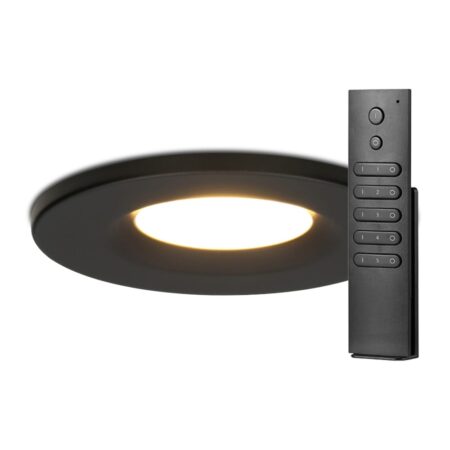 20x Venezia LED inbouwspots - Zwart - Dimbaar - 6 Watt 650 lumen - 2700K warm wit - IP65 waterdicht - Inclusief Afstandsbediening - Verandaspots - lage inbouwdiepte | HOFTRONIC