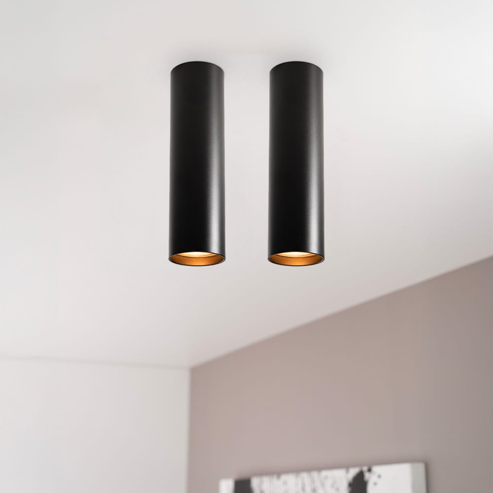 2x Canopus nero m by LUSENZ - Cilindervormige opbouwspot in met mat zwarte coating | LUSENZ