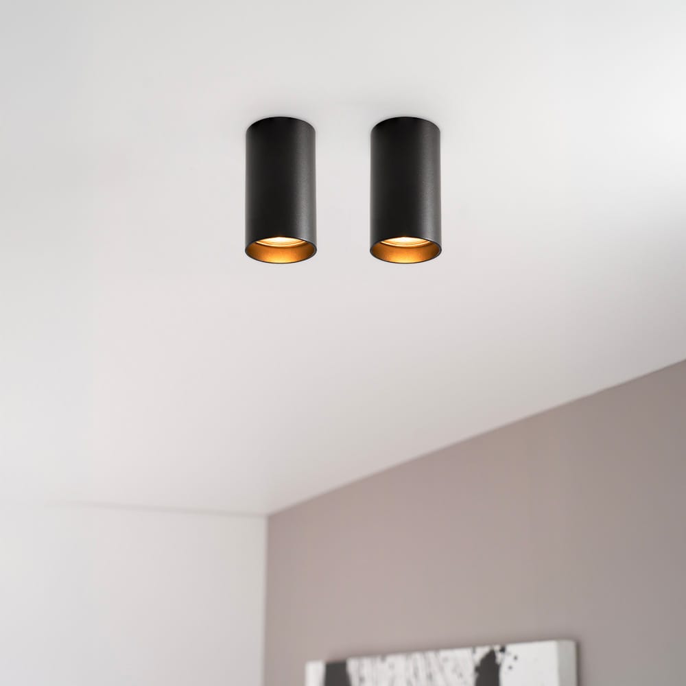 2x Canopus nero s by LUSENZ - Cilindervormige opbouwspot in met mat zwarte coating | LUSENZ