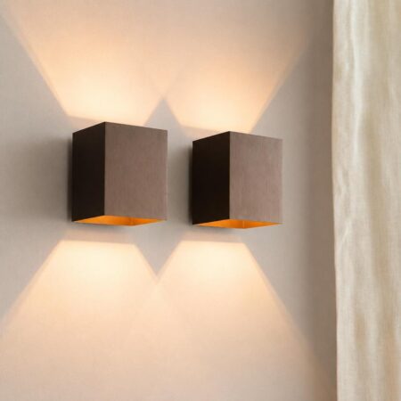 2x Cometa bronzo s by LUSENZ - Up and downlight - Rechthoekige wandlamp met geborsteld bronzen coating | LUSENZ