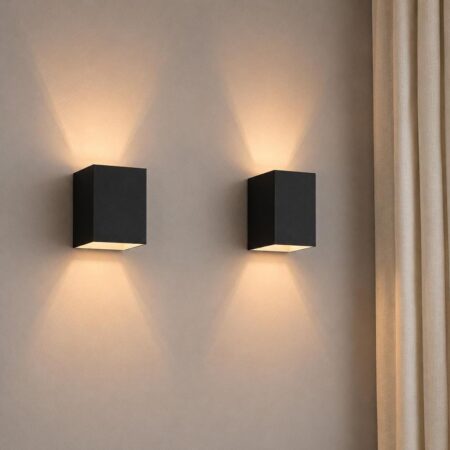 2x Cometa nero oro by LUSENZ - Up and downlight - Rechthoekige wandlamp met mat zwarte coating en gouden interieur | LUSENZ