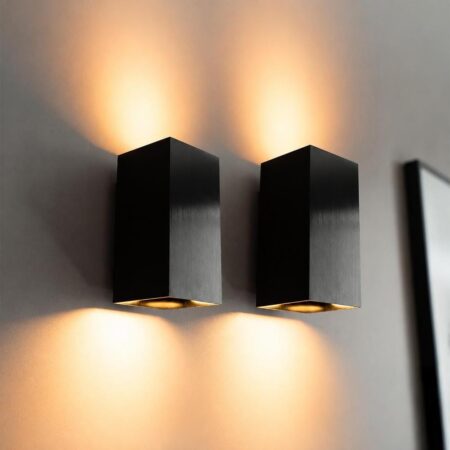 2x Cometa notte nera by LUSENZ - Up and downlight - Rechthoekige wandlamp met geborsteld zwarte coating | LUSENZ