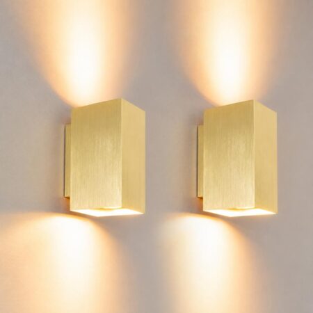 2x Cometa oro by LUSENZ - Up and downlight - Rechthoekige wandlamp met geborsteld gouden coating | LUSENZ