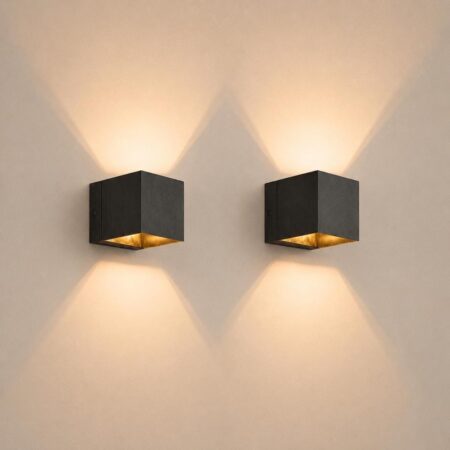 2x Fornax notte nera by LUSENZ - Kubusvormige up and down wandlamp met een geborstelde zwarte coating | LUSENZ