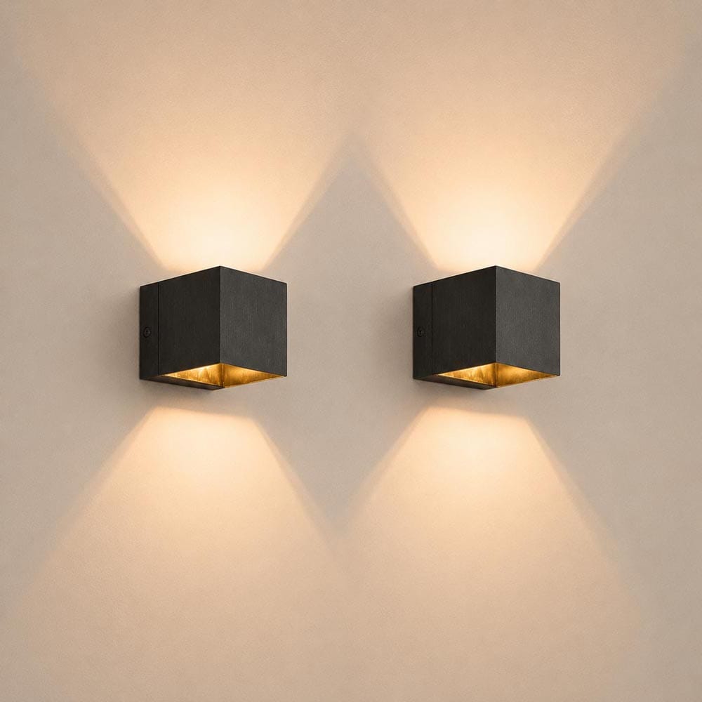 2x Fornax notte nera by LUSENZ - Kubusvormige up and down wandlamp met een geborstelde zwarte coating | LUSENZ
