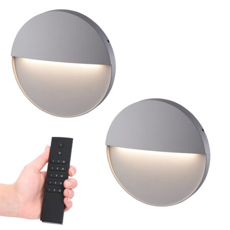 2x Gary LED Wandlamp - Dimbaar - Grijs - 6 Watt 280 lumen - 3000K warm wit - IP54 waterdicht - Incl. dimmer met afstandsbediening | HOFTRONIC