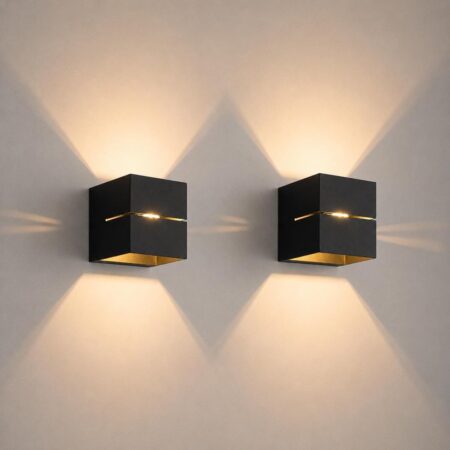2x Gemini nero by LUSENZ - Kubusvormige up and down wandlamp met een mat zwarte coating | LUSENZ