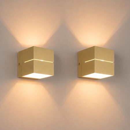 2x Gemini oro by LUSENZ - Kubusvormige up and down wandlamp met een geborstelde gouden coating | LUSENZ