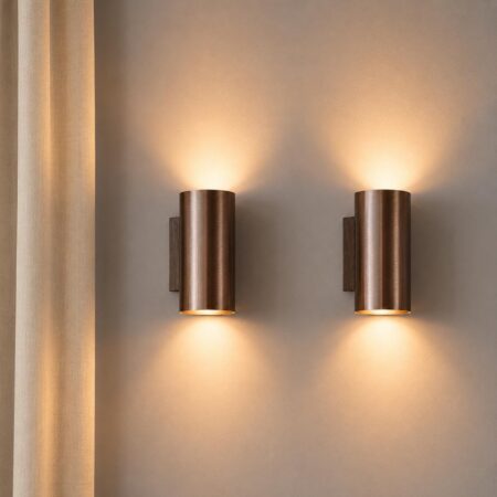 2x Giove bronzo by LUSENZ - Up and down licht met karakter - Cilindervormige wandlamp met een geborstelde bronzen coating | LUSENZ