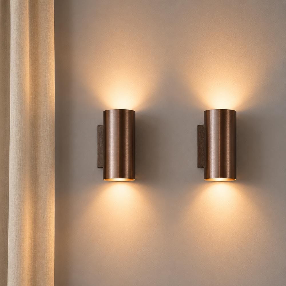 2x Giove bronzo by LUSENZ - Up and down licht met karakter - Cilindervormige wandlamp met een geborstelde bronzen coating | LUSENZ