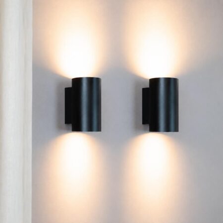 2x Giove nero by LUSENZ - Up and down licht met karakter - Cilindervormige wandlamp met een mat zwarte coating | LUSENZ