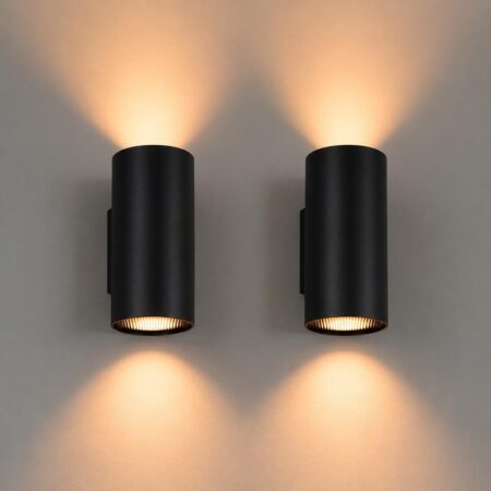 2x Giove nova by LUSENZ - Up and downlight met karakter - Cilindervormige wandlamp met een mat zwarte coating | LUSENZ