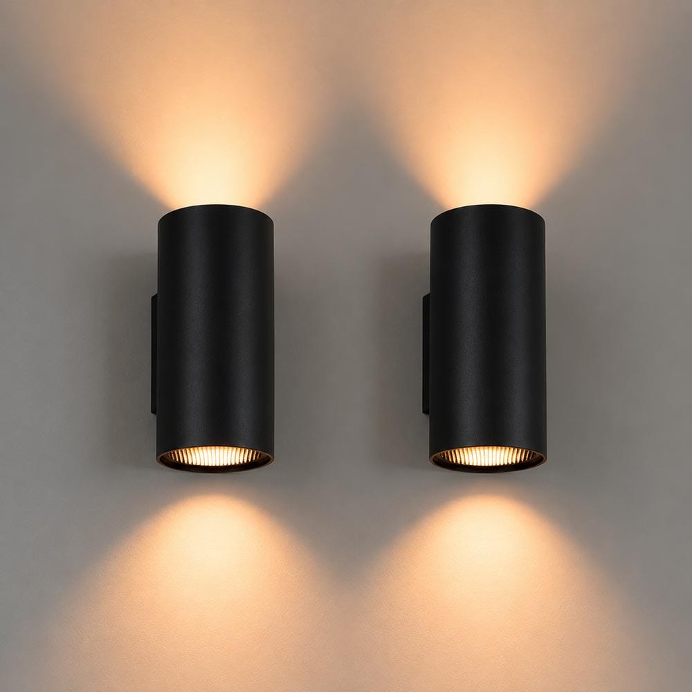 2x Giove nova by LUSENZ - Up and downlight met karakter - Cilindervormige wandlamp met een mat zwarte coating | LUSENZ