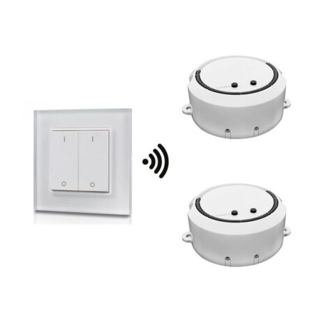 2x LED dimmer/ontvanger - Draadloos - Incl. wit frame met 2-kanaals drukknop - Geschikt voor inbouw & opbouw - Maximaal 200 Watt | HOFTRONIC