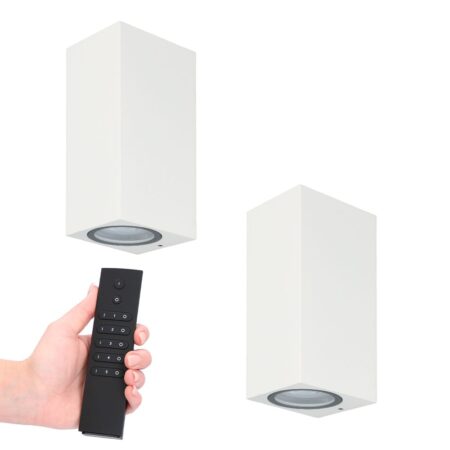 2x LED wandlamp Selma Wit - Dimbaar - 8 watt 690 lumen - 2700K warm wit- GU10 - Up & Down light - IP65 Waterdicht - Incl. dimmer met afstandsbediening - tuinverlichting | HOFTRONIC