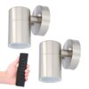 2x Mason LED Wandlamp - Dimbaar - 4 Watt 345 lumen - IP44 Waterdicht - GU10 - 2700K Warm Wit - Binnen en buiten - RVS - Incl. dimmer met afstandsbediening - tuinverlichting | HOFTRONIC