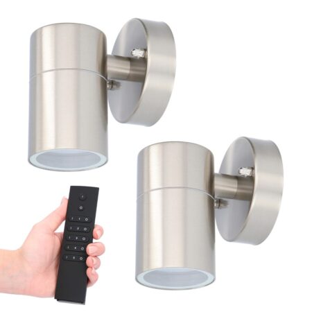 2x Mason LED Wandlamp - Dimbaar - 4 Watt 345 lumen - IP44 Waterdicht - GU10 - 2700K Warm Wit - Binnen en buiten - RVS - Incl. dimmer met afstandsbediening - tuinverlichting | HOFTRONIC