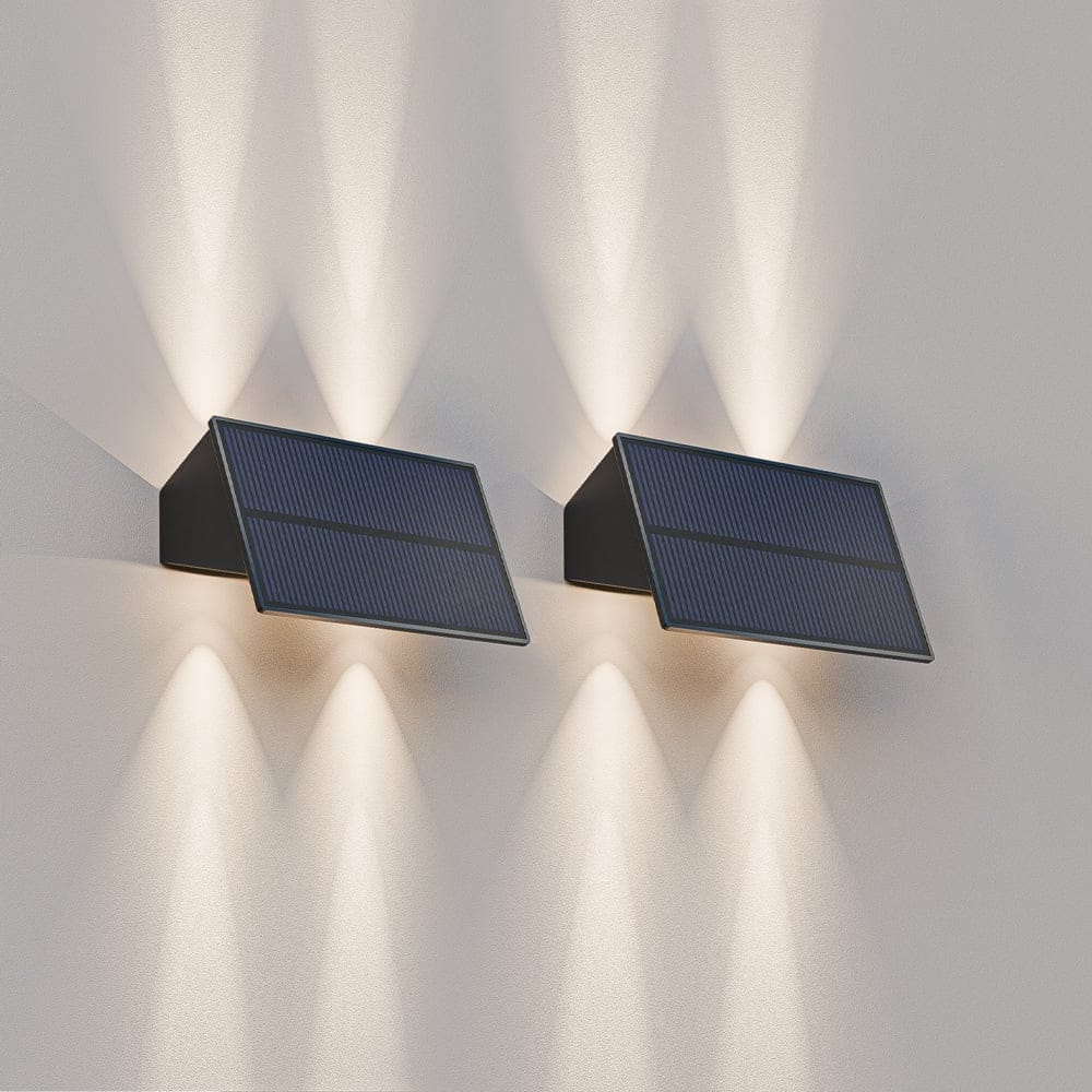 2x Roby - Solar Wandlamp - Up & Downlight - 2 Lichtmodi - 4 lichts - 3000K warm wit - Zwart | HOFTRONIC