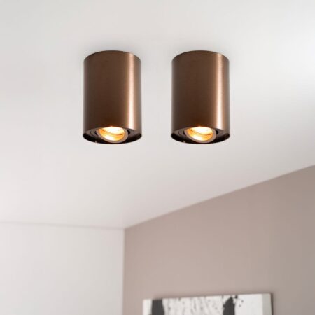 2x Solis bronzo by LUSENZ - Cilindervormige opbouwspot met enkel lichtaccent en een geborstelde bronzen coating | LUSENZ