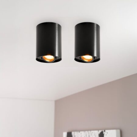 2x Solis nero by LUSENZ - Cilindervormige opbouwspot met enkel lichtaccent en een geborstelde zwarte coating | LUSENZ