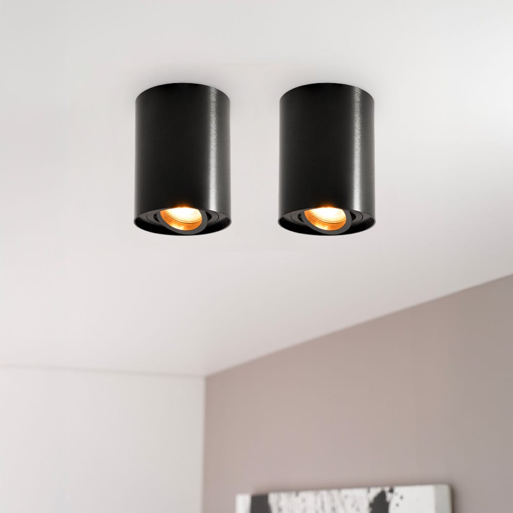 2x Solis nero by LUSENZ - Cilindervormige opbouwspot met enkel lichtaccent en een geborstelde zwarte coating | LUSENZ