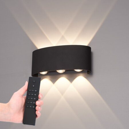 2x Tulsa LED Wandlamp - Dimbaar - Zwart - 6 Watt 280 lumen - 3000K warm wit - IP54 waterdicht - Up & Down light - Incl. dimmer met afstandsbediening | HOFTRONIC