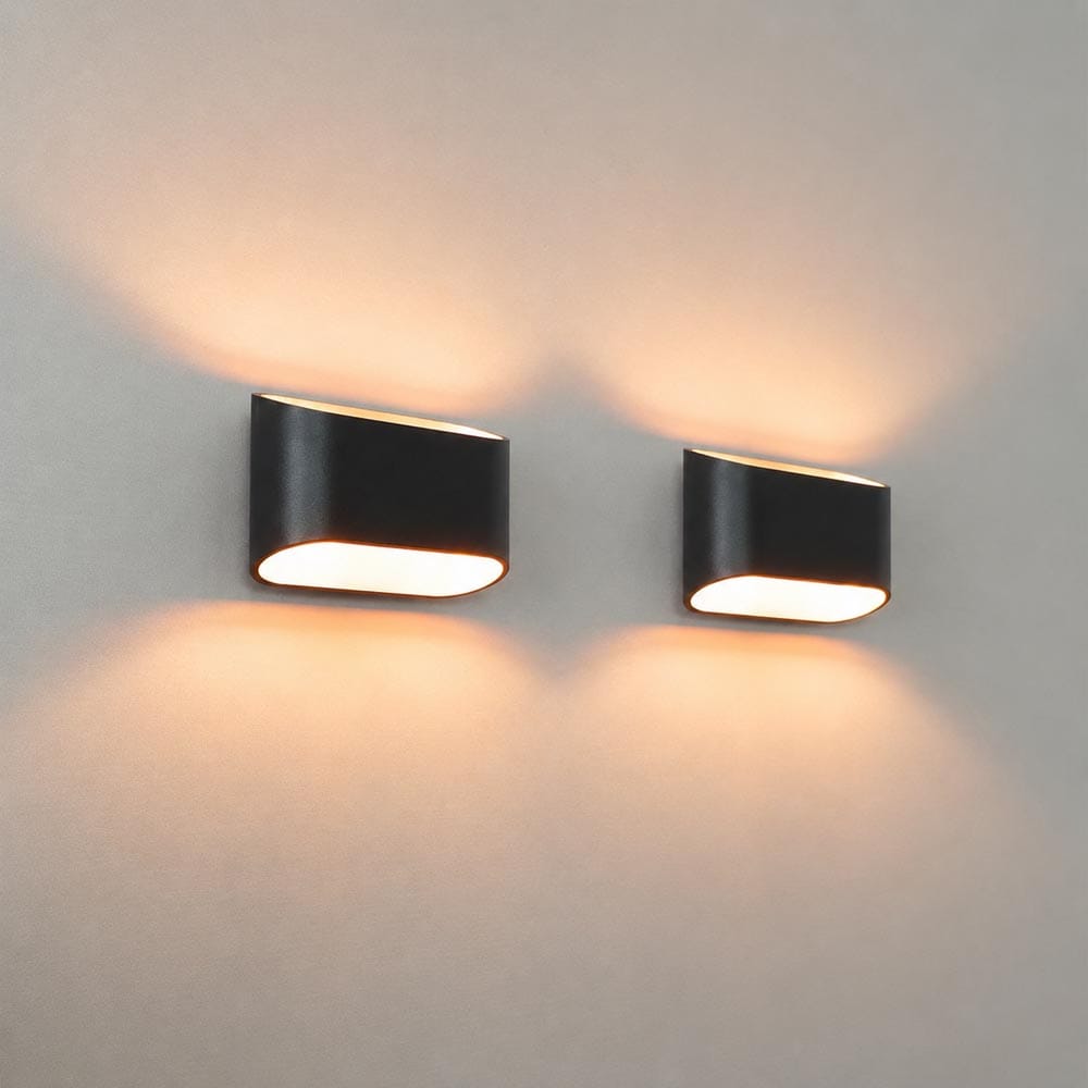 2x Volans nero oro by LUSENZ - Ovaalvormige wandlamp met up and downlight