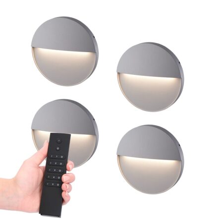 4x Gary LED Wandlamp - Dimbaar - Grijs - 6 Watt 280 lumen - 3000K warm wit - IP54 waterdicht - Incl. dimmer met afstandsbediening | HOFTRONIC